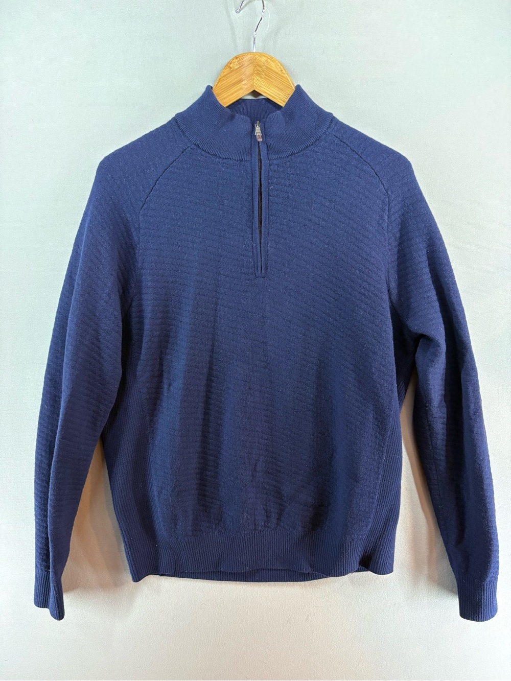 B.draddy Men The Marsay Solid Merino Wool Large Blue Knit Soft 1/4 Zip